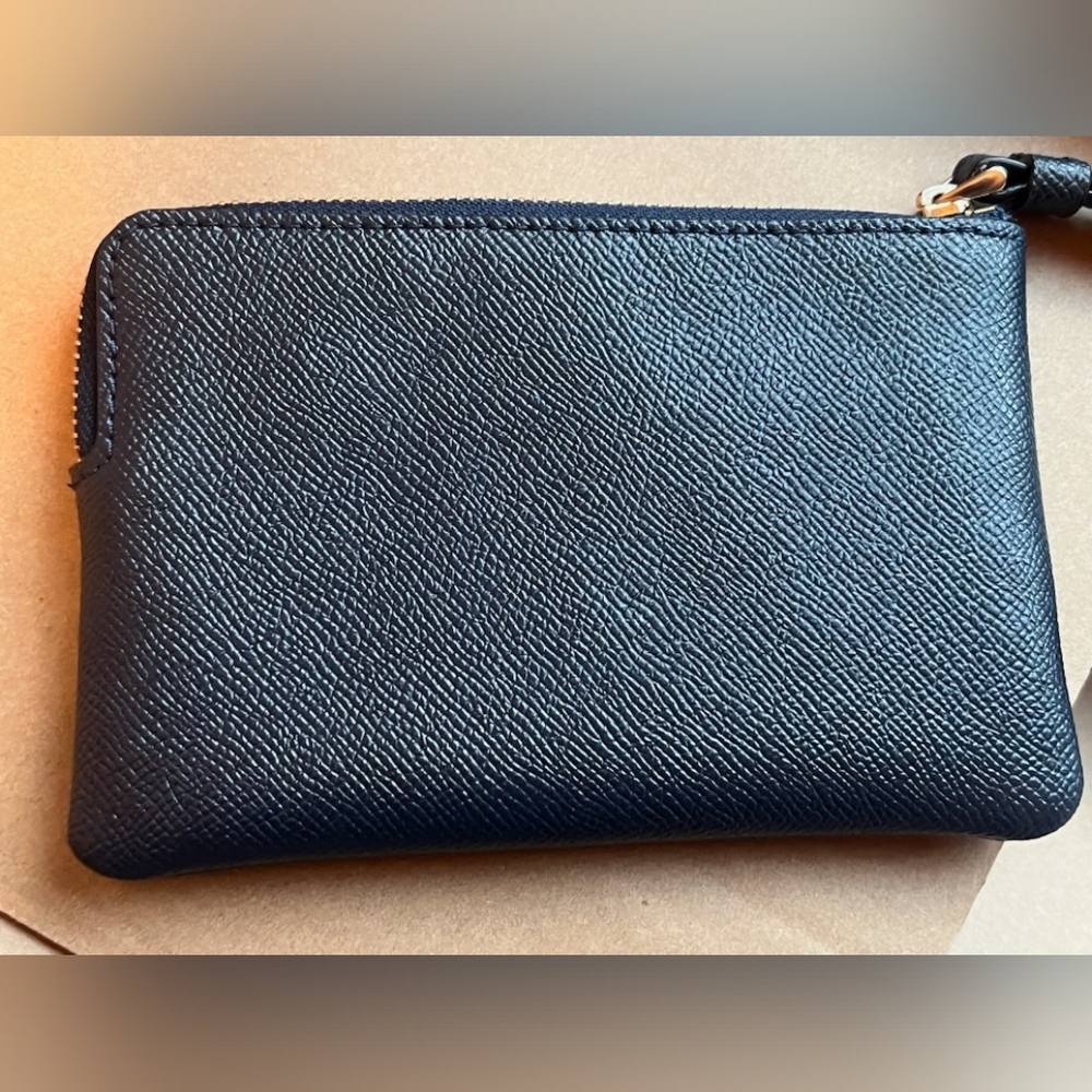 Coach Women's Small Corner Zip Crossgrain Leather Wristlet (Navy) - Picture 2 of 4